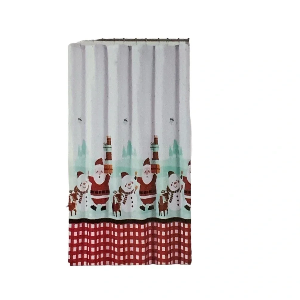 Holiday Bath Set Fabric Shower Curtain Christmas Santa Presents And Accessories